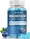Magnesium Gummies 600mg per Serving-Magnesium Glycinate 400mg and Magnesium Malate 200mg,Sugar Free Magnesium Potassium Supplement for Calm Mood, Muscle, Bone & Sleep Support,60 Blueberry Gummies