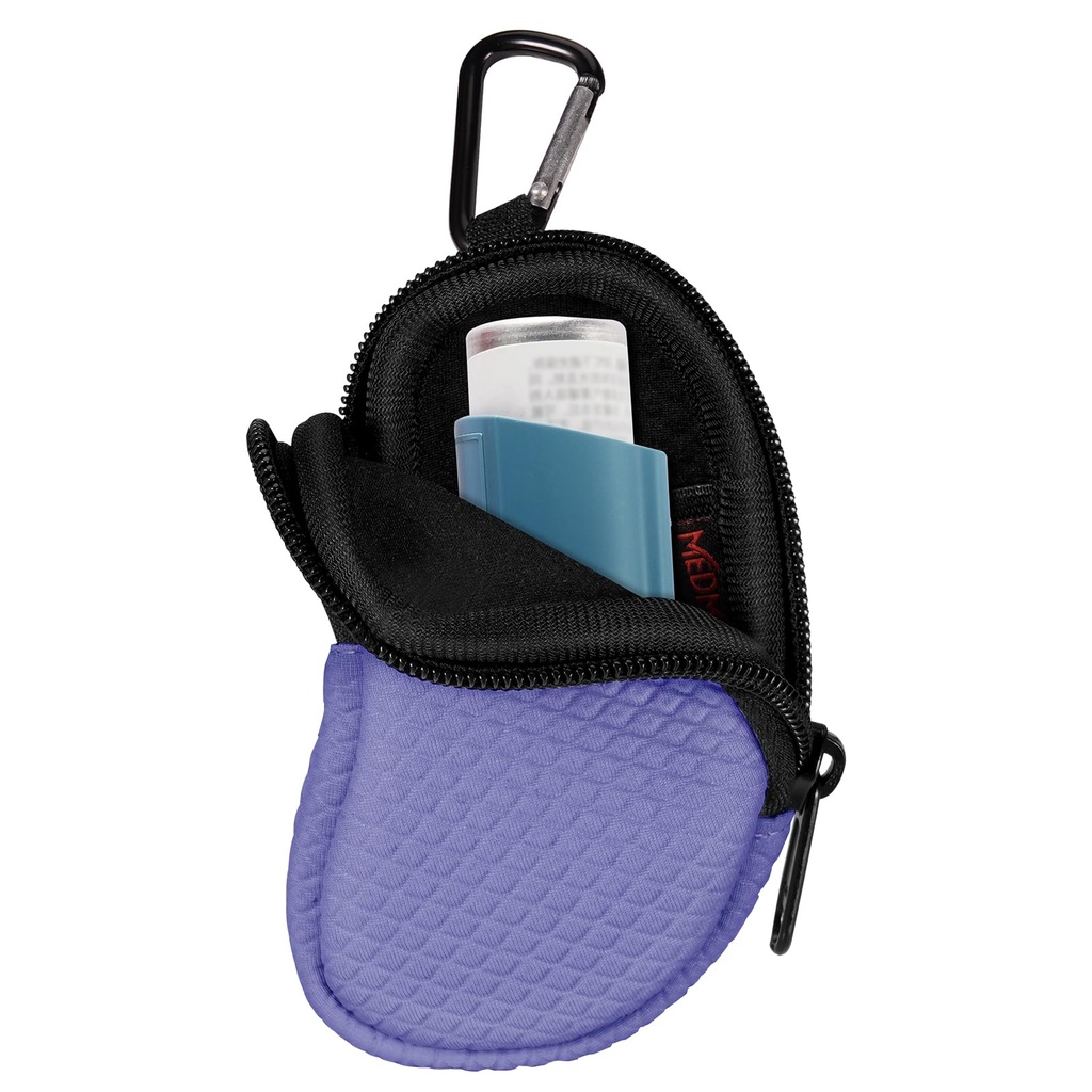 MEDMAX Neoprene Asthma Inhaler Holder, Protective Portable Travel Handy Holster, Lightweight Carrying Case with Carabiner Clip and Mesh Pocket Inside, Inhaler Not Included (Case Only) (Violet)