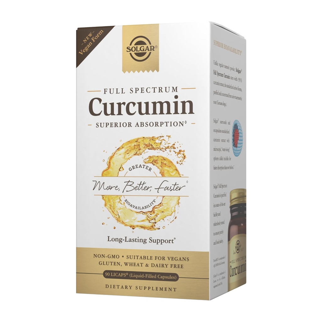 Solgar Full Spectrum Curcumin - 90 LiCaps - Ανώτερη απορρόφηση - Εγκεφαλική, Κοινή & Ανοσολογική Υγεία - Μη ΓΤΟ, Vegan, Χωρίς γλουτένη, Χωρίς γαλακτοκομικά - 90 Μερίδες
