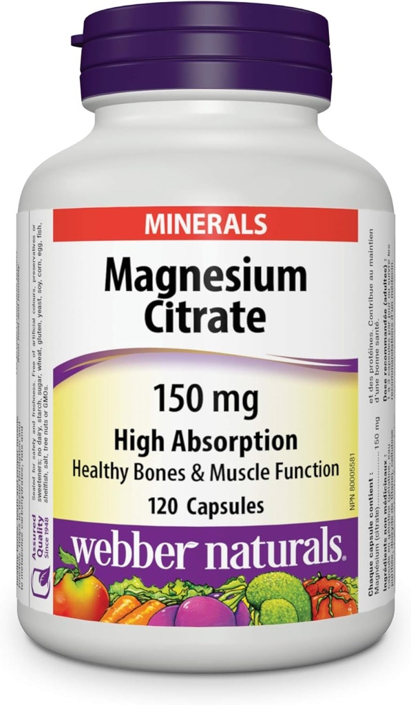 Webber Naturalsᆴ Μαγνήσιο Κιτρίζει Υψηλή Απορρόφηση 150 mg 120 Καψάκια