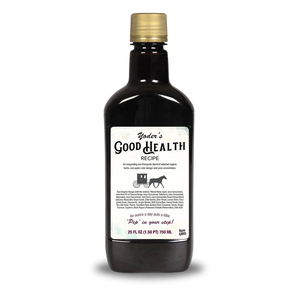 Yoder’s Good Health Recipe Apple Cider Vinegar Liquid Complex, 25 oz, Amish Harvest Φυτικό τονωτικό με χυμό μούρων, Βιολογικά Άγρια Βότανα, Ακατέργαστα Αποτοξινωτικά Αντιοξειδωτικά