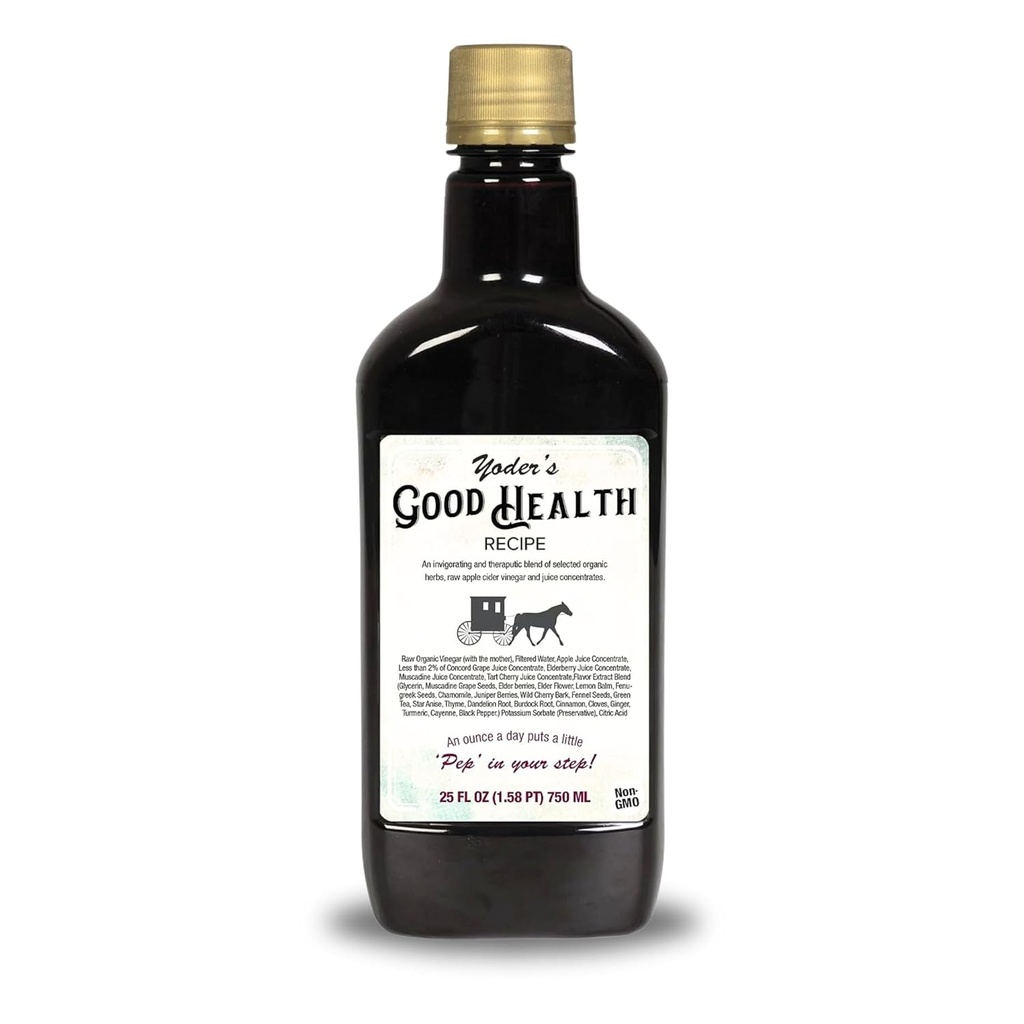 Yoder’s Good Health Recipe Apple Cider Vinegar Liquid Complex, 25 oz, Amish Harvest Herbal Tonic with Elderberry Juice, Organic Wildcrafted Herbs, Raw Detoxifying Antioxidants
