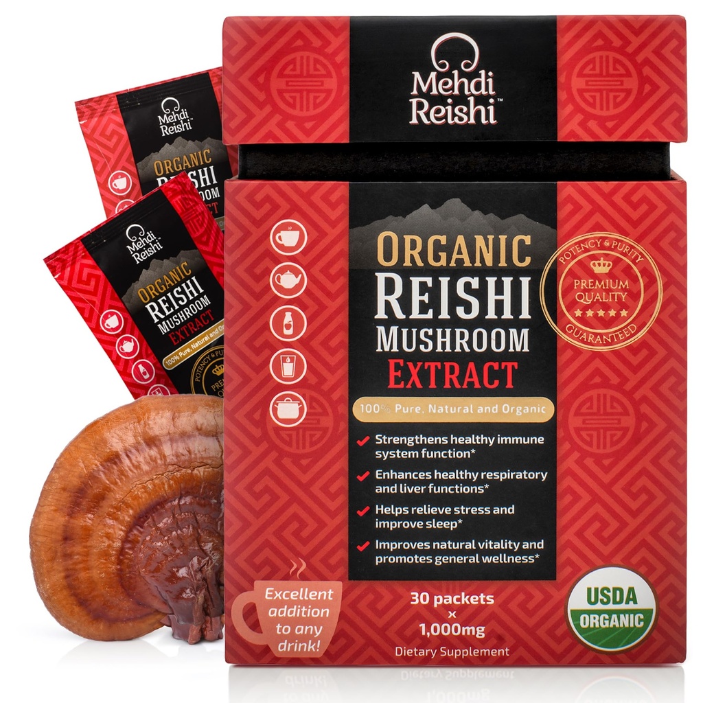 Organic Reishi Mushroom Extract Fruiting-Body Powder 35% Beta Glucan – 100% Καθαρό, Premium και Βιολογικό –30 Σερβιρίσματα–Ganoderma Lucidum, Lingzhi, Τσάι