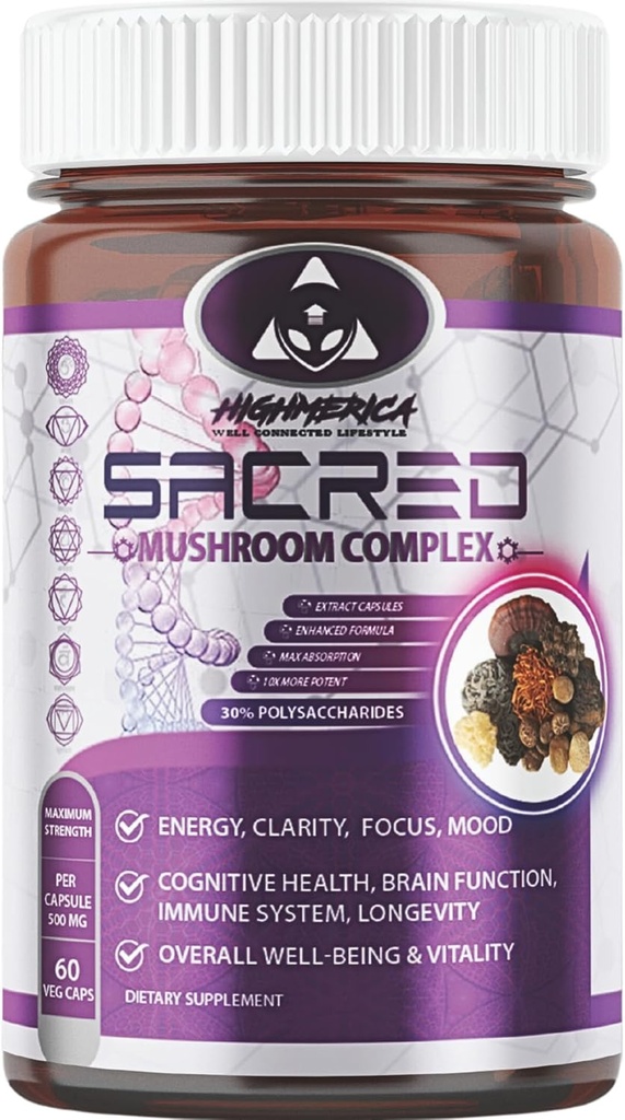 7 Sacred Mushroom Complex - Lion's Mane, Cordyceps, Reishi, Turkey Tail, Chaga, Maitake & Shiitake - Nootropic for Brain and Cognitive Support - Energy & Immunity