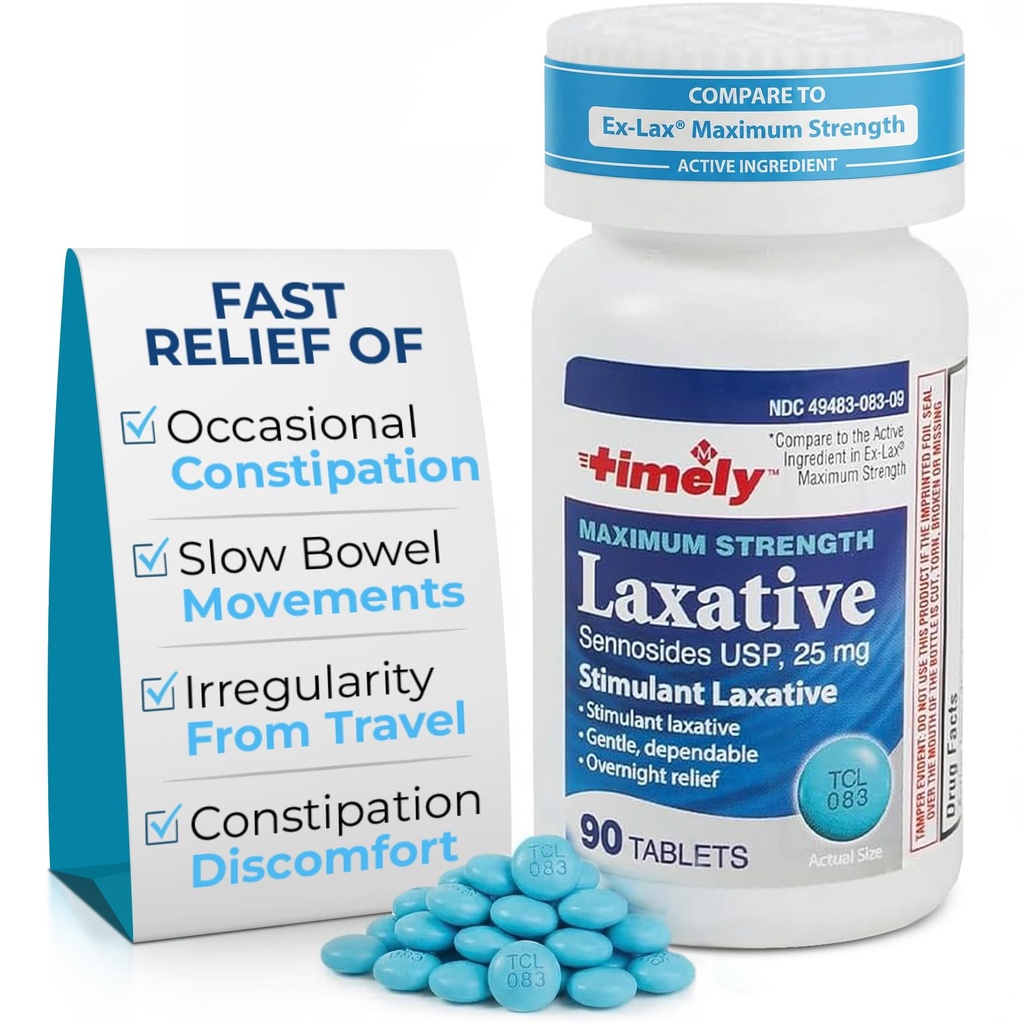 Εργαστήρια Time-Cap, INC. Επίκαιρα - Max Laxatives - 90 δισκία μέγιστης αντοχής - 25mg Sennosides Laxative - Περιστασιακά Ανακουφιστικά δυσκοιλιότητας, Best Laxatives for Constipation Fast Acting