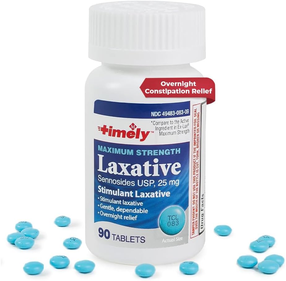 TIME-CAP LABS, INC. Timely - Max Laxatives - 90 Maximum Strength Tablets - 25mg Sennosides Laxative - Occasional Constipation Relief, Best Laxatives for Constipation Fast Acting