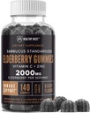 Sambucus Black Elderberry Gummies με ψευδάργυρο και βιταμίνη C, 140 Gummies, Chewable Immune Support for Adults and Kids, Non GMO, Kosher, Pectin, Vegan, Delicious Berry Flavor
