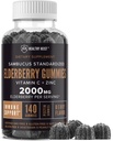 Sambucus Black Elderberry Gummies με ψευδάργυρο και βιταμίνη C, 140 Gummies, Chewable Immune Support for Adults and Kids, Non GMO, Kosher, Pectin, Vegan, Delicious Berry Flavor