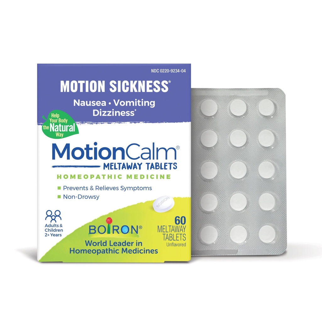 Boiron MotionCalm Ανακούφιση για Ναυτία, Έμετος, ή Ζάλη που σχετίζεται με Αρρώστια Κίνηση Λόγω Ταξίδια, Διασκέδαση Rides, και Βιντεοπαιχνίδια ή VR - Μη-Νύχτα - 60 Μέτρα
