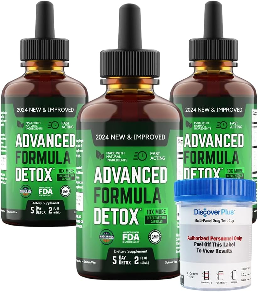 Salutem VitaTM Liquid Advanced Formula Detox - Detox Kit with Test Cup: Υγρό Συμπλήρωμα Διατροφής για τον Ολικό Καθαρισμό Σώματος - Συμπλήρωμα για την αφαίρεση τοξίνης - 3 Pack - 2 Fl Oz (20 Servings)