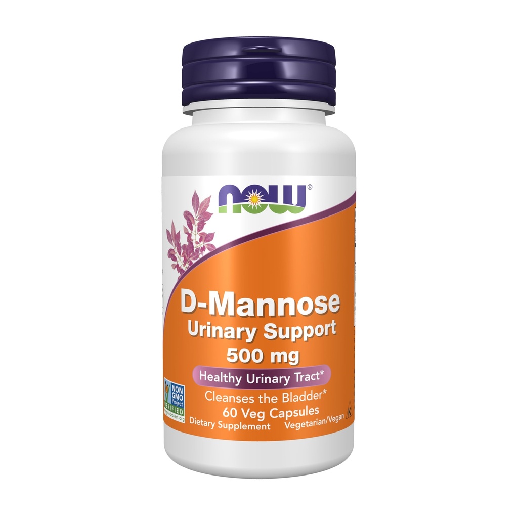 NOW Συμπληρώματα Τροφίμων, D-Mannose 500 mg, Μη ΓΤΟ Έργο Επαληθευμένο, Υγιεινή Ουρολοίμωξη *, 60 Veg Κάψουλες