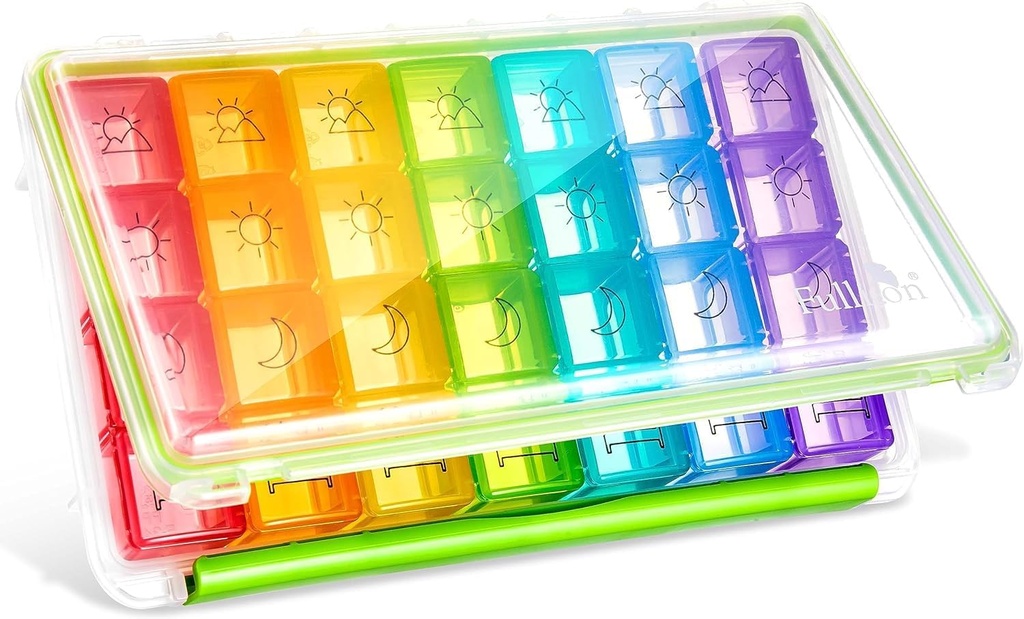 Fullicon Weekly Pill Organizer 4 φορές την ημέρα, Pill Box 7 ημέρα για το ταξίδι, Moisture-Proof Daily Pill Box Organizer, μεγάλη περίπτωση χάπι για την ιατρική, βιταμίνη, ιχθυέλαιο, και συμπλήρωμα (Καθαρό και πράσινο)