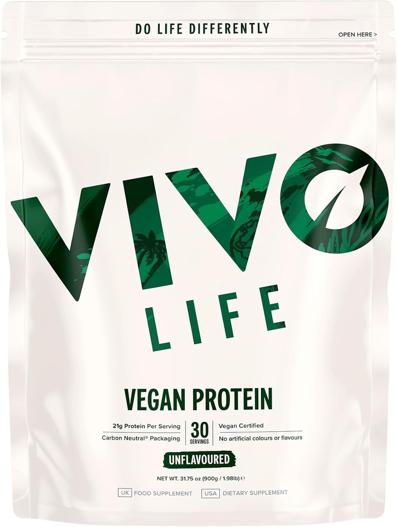 Vivo Vegan Protein Powder - 0.7 oz of Plant-Based Protein per Scoop, 30 Servings (31.7 oz) (Vanilla) (31.7 oz, Unflavored)