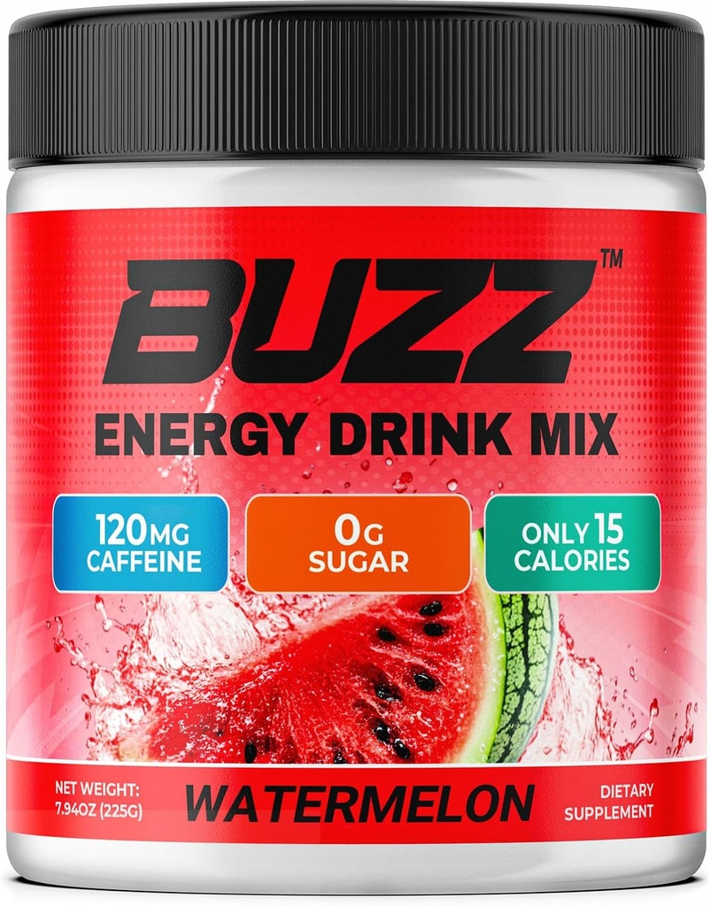 Morning Buzz Energy Drink Powder - Energy Boost Drink Mix - Sugar-Free Energy with Antioxidants - Morning Kickstart and Sports Nutrition Endurance Product - 30 Servings, Watermelon, 8 Ounces