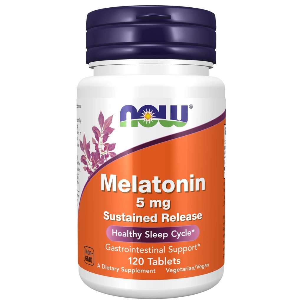 NOW Foods Supplements, Μελατονίνη 5 mg, Παρατεταμένη κυκλοφορία, Formulated for a 4- Hour Release Period, 120 Tablets