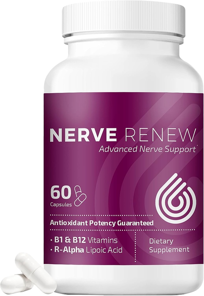 NERVE RENEW Advanced Nerve Support - 300mg Σταθεροποιημένο R-Alpha Lipoic Acid, Vitamin B Complex, Benfotiamine, Βότανα για γρήγορης δράσης υποστήριξη