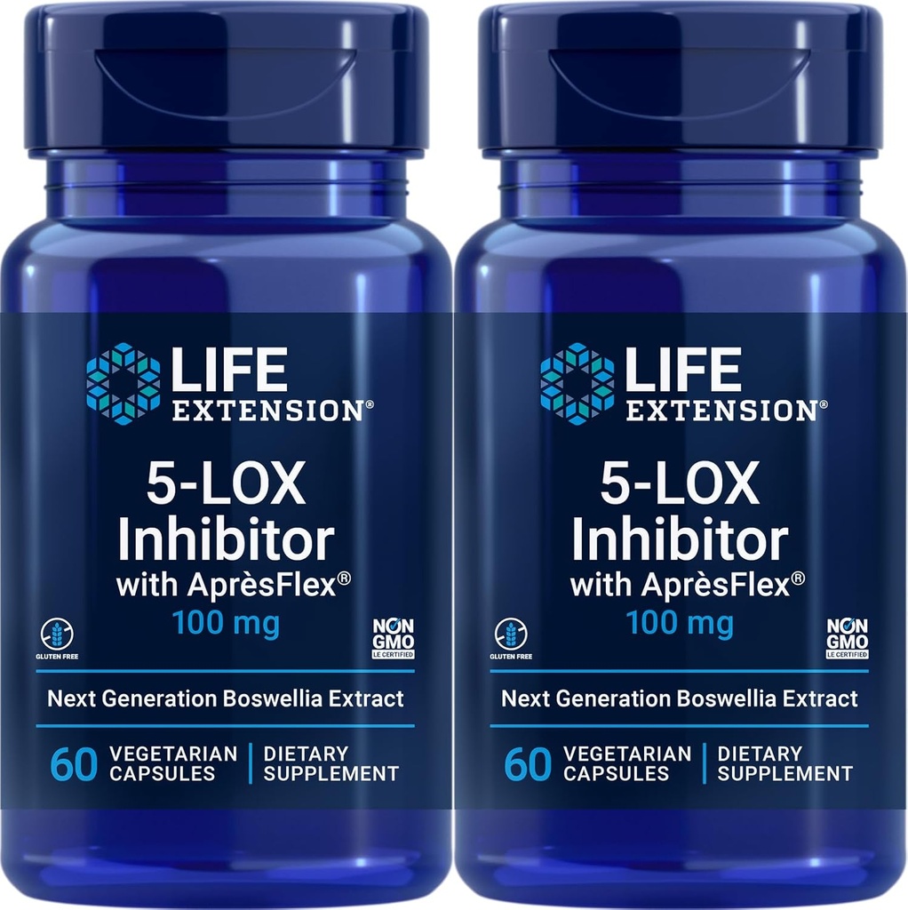 Επέκταση ζωής 5- LOX Inhibitor με AprèsFlex 100 mg, 60 κάψουλες χορτοφάγων (πακέτο των 2)