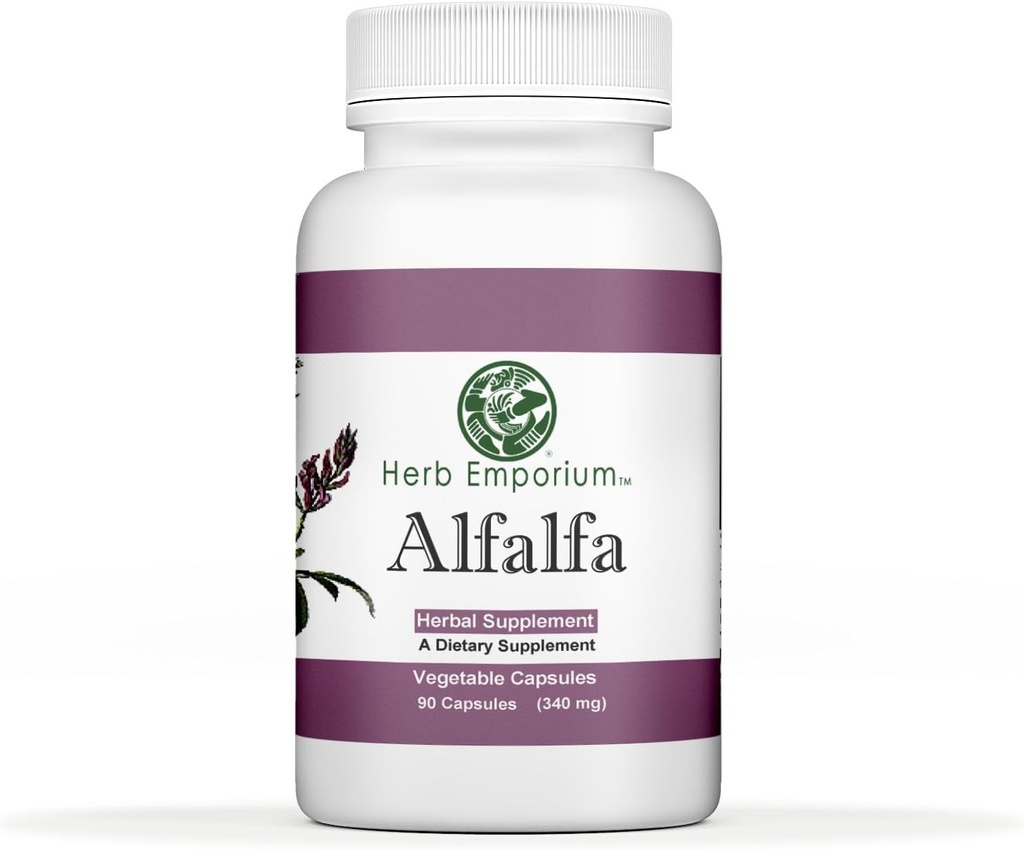 Βότανο Emporium Alfalfa (Medicago Sativa L, Alpalpa) Κάψουλες 90 Καψάκια λαχανικών (340 mg) Βότανο Συμπλήρωμα για Υγιεινή Πέψη (Pack of 1)