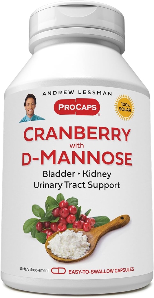 ANDREW LESSMAN Cranberry με D-Mannose - 30 κάψουλες - Υποστηρίζει την κηλίδωση, το νεφρό και την ουρολοίμωξη. Υψηλή ισχύς Standardized Cranberry συμπυκνωμένο και D-Mannose. Εύκολο να καταπιείτε κάψουλες