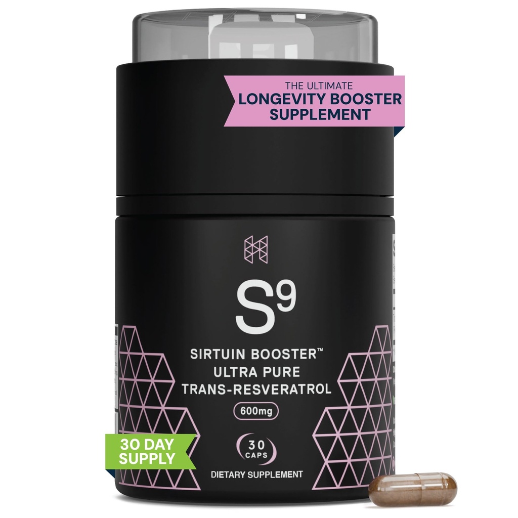 HPN S(9) Sirtuin Booster Ultra Pure Trans Resveratrol Healthy Aging Antioxidant Supplement, High Performance Nutrition, 30 Capsules