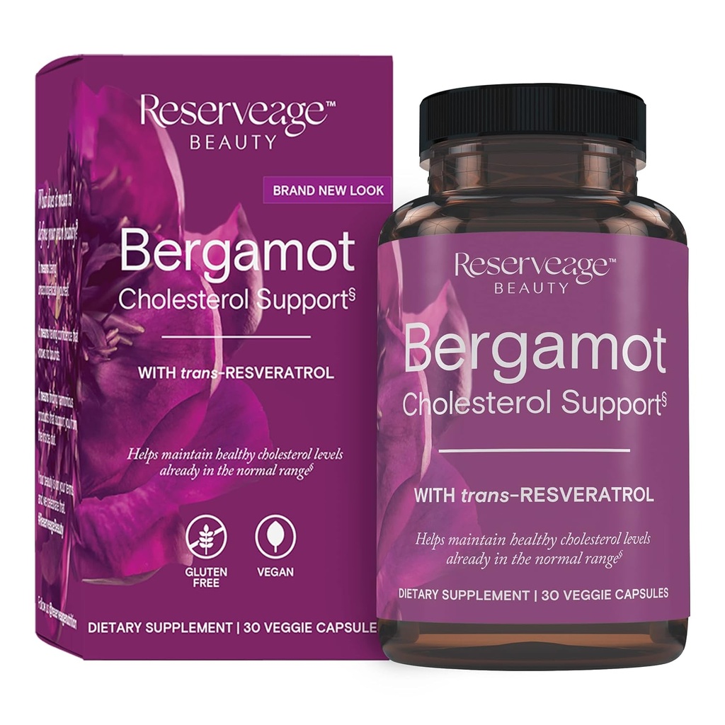 Ομορφιά Reservage Beauty Bergamot Cholesterol Support with Resveratrol - Αντιοξειδωτικό συμπλήρωμα για την καρδιοαγγειακή υποστήριξη & την υγεία της καρδιάς - Vegan & Non-GMO - 30 κάψουλες (30 εξυπηρετούν)