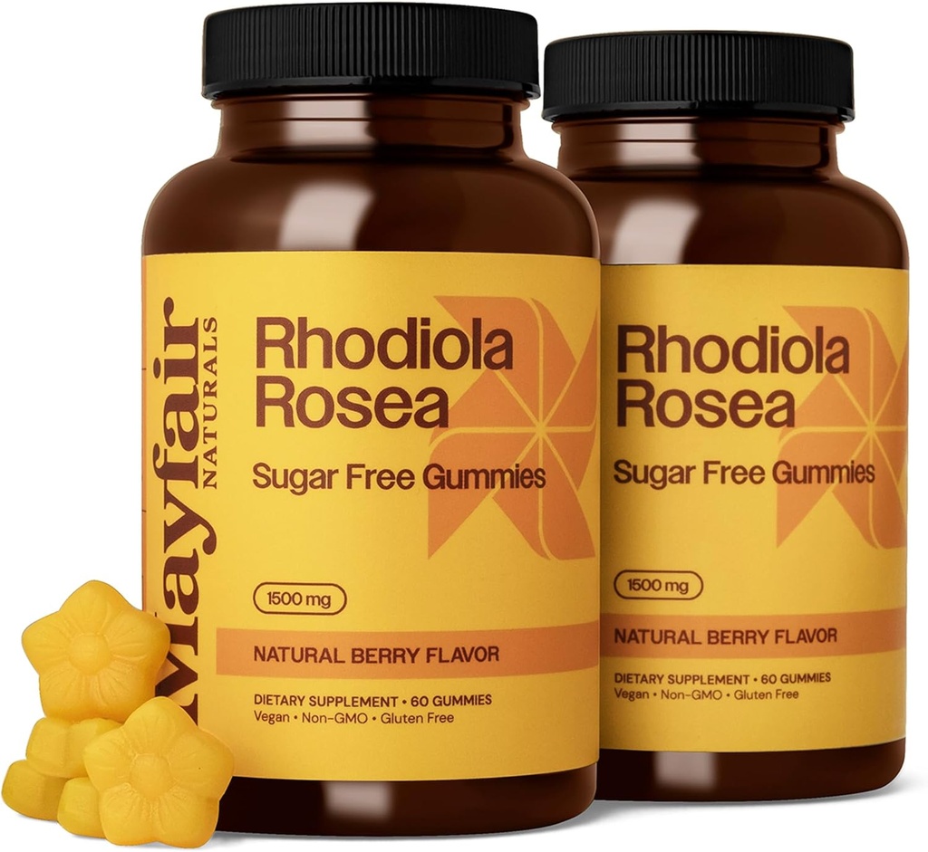 Rhodiola Rosea Sugar Free Gummies (2 Pack), Συμπλήρωμα διατροφής, 1500mg, 60 Gummies Κάθε (120 Σύνολο), Φυσικό άρωμα μούρου