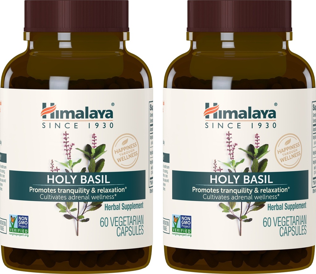 Himalaya Holy Basil, 60 Day Supply - βοτανική επινεφρική υποστήριξη για ανακούφιση από το στρες, χαλάρωση, ενεργειακή υποστήριξη και περιστασιακή αϋπνία - Vegan, μη ΓΤΟ, χωρίς γλουτένη, 720 mg, 60 κάψουλες, συσκευασία των 2