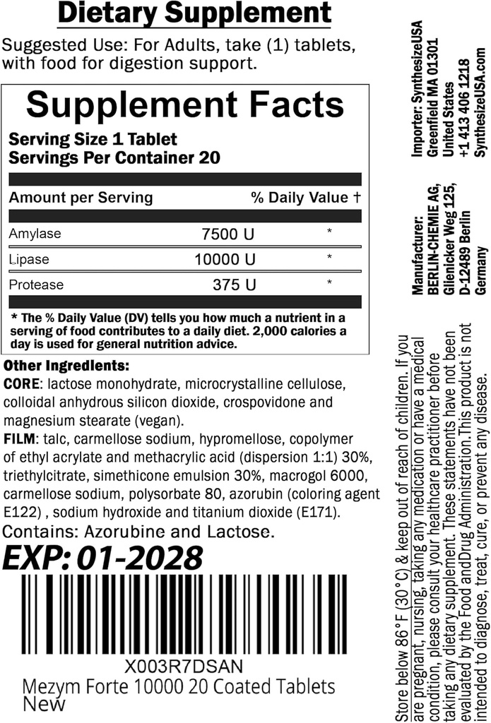 Grace nnvg Mezym Forte 10000, 20 δισκία (Συμπλήρωμα διατροφής, Ένζυμα παγκρεατίνης για υποστήριξη πέψης)