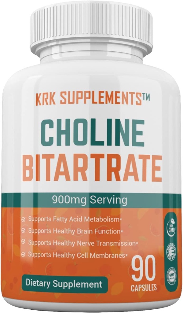 1 Pack Choline Bitartrate 900mg Per Serving 90 Capsules KRK Supplements