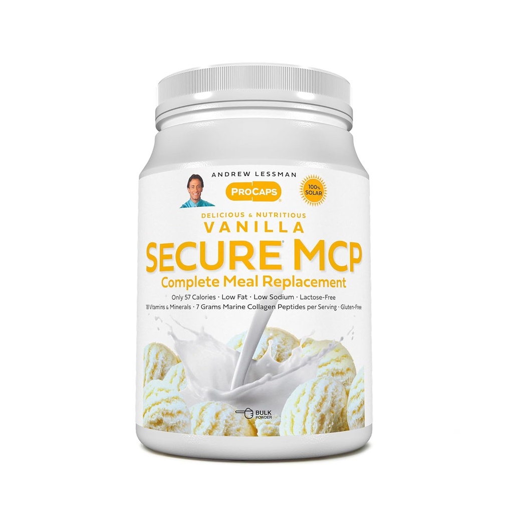 ANDREW LESSMAN Secure MCP Complete Meal Replacement - Βανίλια 30 Σερβιρίσματα - Μόνο 57 θερμίδες, χαμηλής πυκνότητας, 7 Grams Marine Collagen Peptides, Προωθεί Radiant Smooth Soft Skin, Άνετη αρθρώσεις