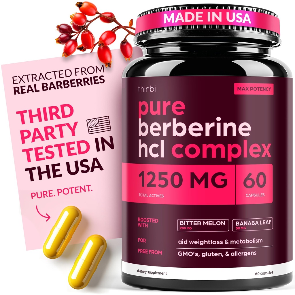 Συμπλήρωμα βερβερίνης 1250mg Poent Botanical Κάψουλες για τη Διαχείριση Βάρος με Πικάντικη Μελόνη και Banaba Leaf - HCl από το εκχύλισμα βατόμουρου - 30 Σερβιέτες