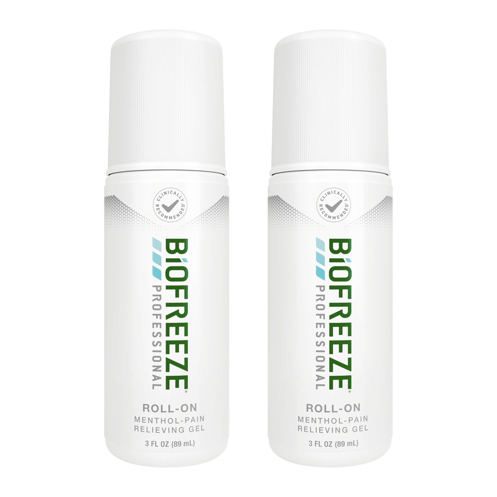 Biofreeze Professional Pain Relief Roll On for Knee, Neck, Hip, Joint, & Shoulder, Simple Bache Pain Reliever, Sore Muscle Reliver, Roll-On Menthol Gel 3 FL Oz (Pack of 2)
