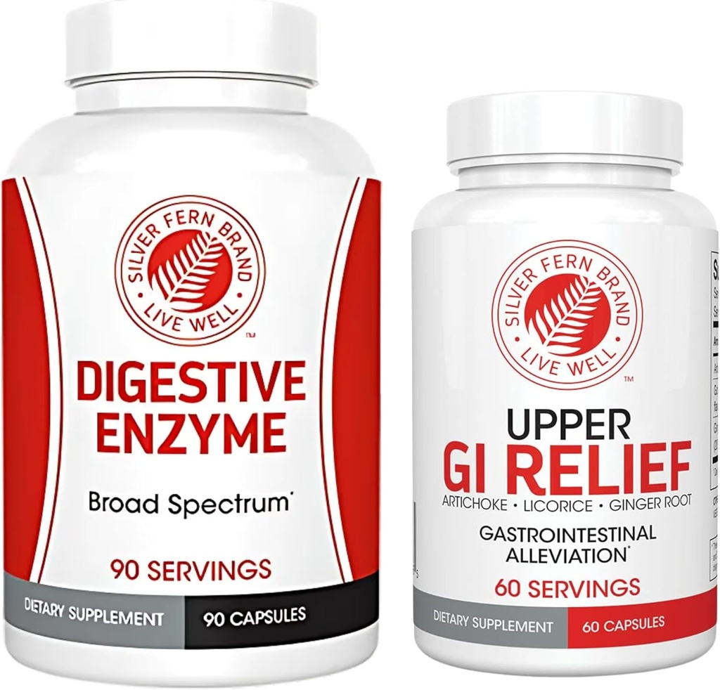 Silver Fern Brand - πάνω και κάτω GI Digestion σετ υποστήριξης - GI Relief and Digestive Enzymes Bundle