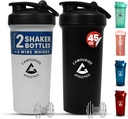 2 Pack 45 oz μπουκάλια αναδευτήρα πρωτεΐνης με σύρμα Whisk – BPA-free, Leak-Proof κύπελλα αναδευτήρα για τις πρωτεΐνες Shakes & Smoothies – Μεγάλο πλαστικό μπουκάλι αναμείκτη – Classic White & Midnight Black