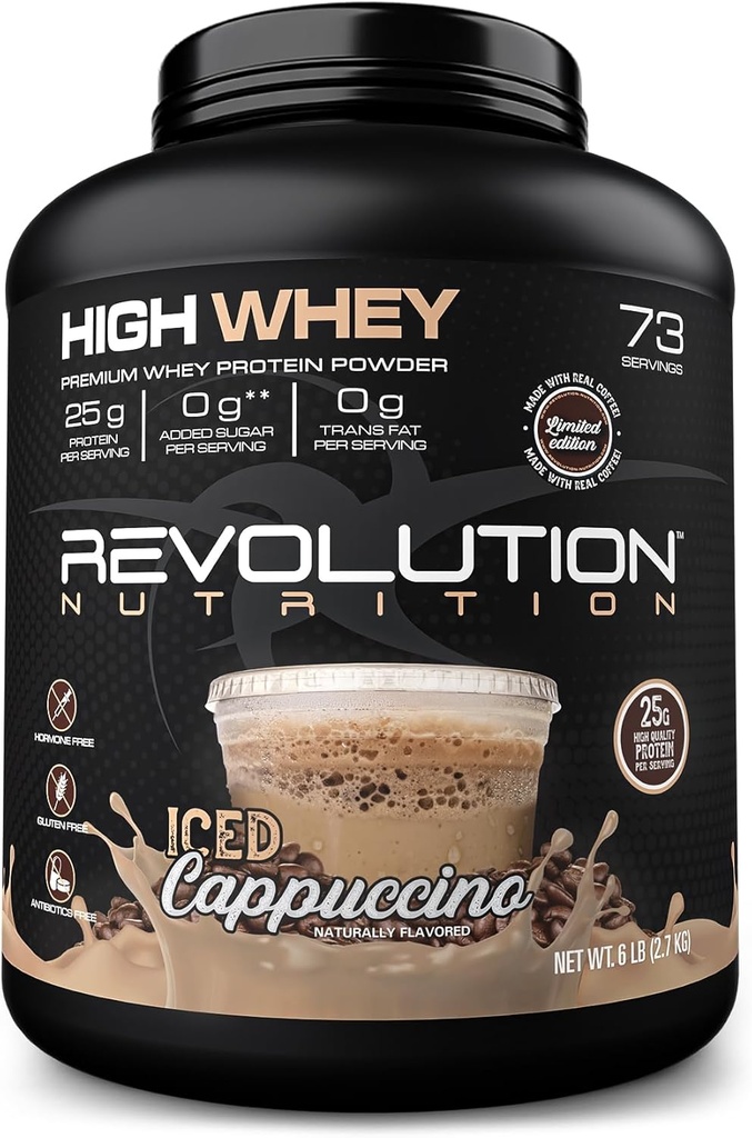Revolution Nutrition, High Whey, Protein Powder 6LB, Whey Isolate, Gluten Free, Lean Muscle Mass for Men & Women, 25g Protein Per Scoop, 2.7kg, 73 Servings (Iced Cappuccino, 6 Λίρες)