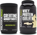 NutraBio Creatine Monohydrate, Unflavored, 500g και Whey Protein Isolate, Alpine Vanilla, συμπλήρωμα Bundle - μυϊκή ενέργεια, Lean μυϊκή ανάπτυξη, ανάκτηση, και δύναμη
