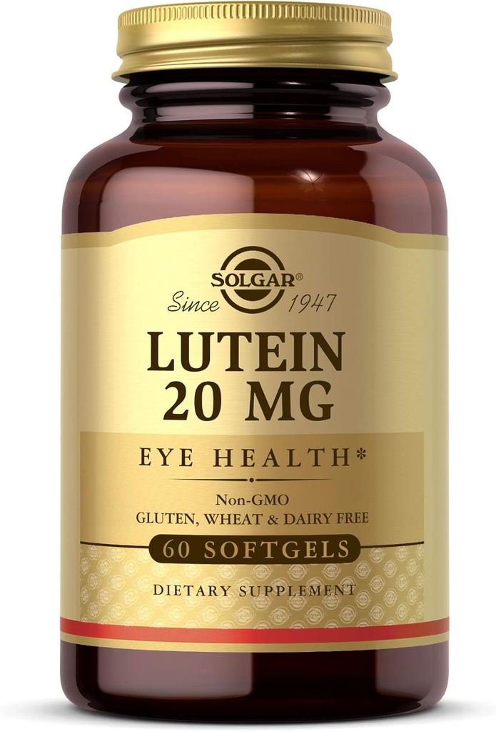 Solgar Lutein 20 mg, 60 Softgels - Υποστηρίζει την υγεία των ματιών - βοηθά φιλτράρισμα έξω μπλε-φως - Περιέχει FloraGLO Lutein - μη-GMO, χωρίς γλουτένη, χωρίς γαλακτοκομικά - 60 σερβιρίσματα