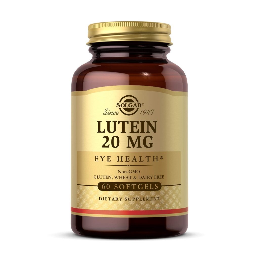 Solgar Lutein 20 mg, 60 Softgels - Υποστηρίζει την υγεία των ματιών - βοηθά φιλτράρισμα έξω μπλε-φως - Περιέχει FloraGLO Lutein - μη-GMO, χωρίς γλουτένη, χωρίς γαλακτοκομικά - 60 σερβιρίσματα