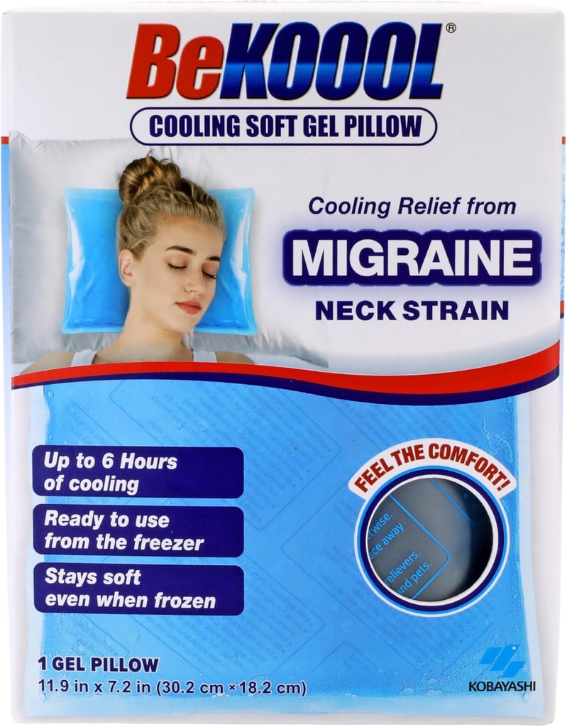 BeKOOOL Cooling Soft Gel Pillow - Reusable Cooling Relief from Migraines, Neck Strain and Fever - Up to 6 Hours of Cooling, Ready to Use, Stays Soft When Frozen