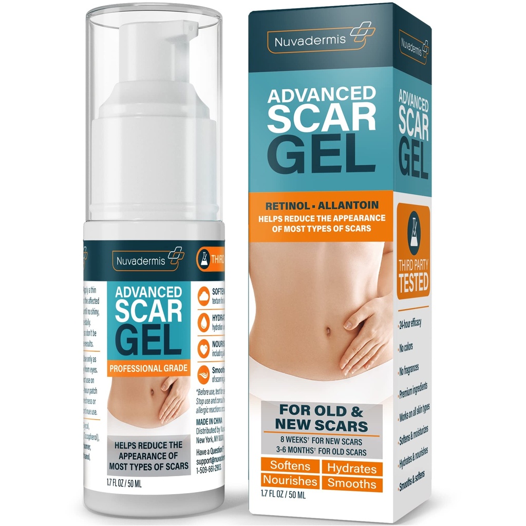 NUVADERMIS Scar Gel - Scar Cream for Surgical Scars - Transparent Gel Formula with Retinol and Vitamin E - Acne Scar Treatment, Keloid Scar Treatment, Scar Removal Cream - 1.7 Fl Oz, 1 Pack