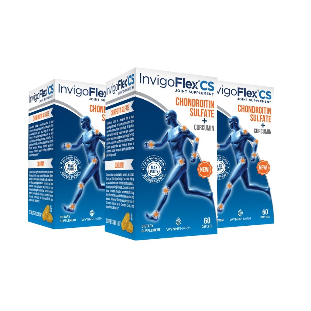 INVIGOFLEX Chondroitin Sulfate with Turmeric Curcumin Non GMO for Knee, Hand, Back & Hip Premium Joint Supplement CS - 3 Pack