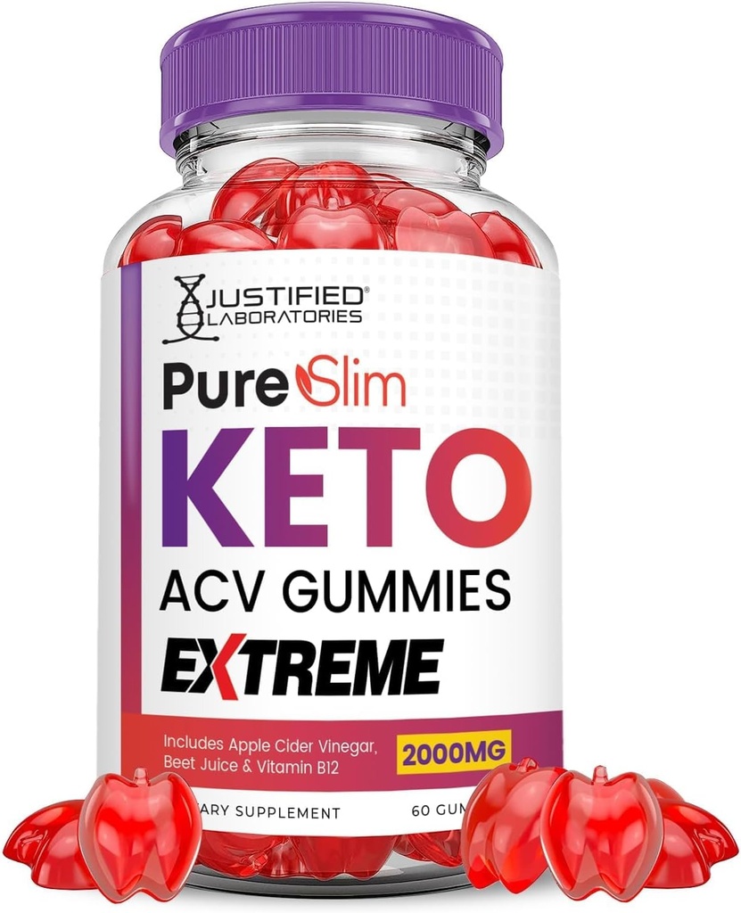 Justified Laboratories Pure Slim Keto ACV Gummies Extreme 2000MG PureSlim Keto Gummies Advanced Formula Apple Cider Vinegar with Pomegranate Beet Buice Powder B12 Vegan Non GMO 60 Gummys