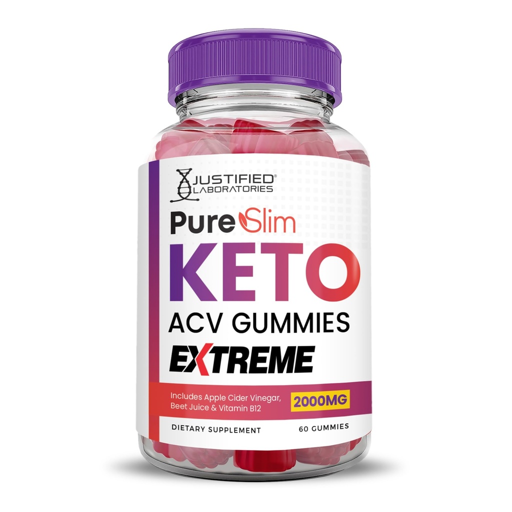 Justified Laboratories Pure Slim Keto ACV Gummies Extreme 2000MG PureSlim Keto Gummies Advanced Formula Apple Cider Vinegar with Pomegranate Beet Buice Powder B12 Vegan Non GMO 60 Gummys