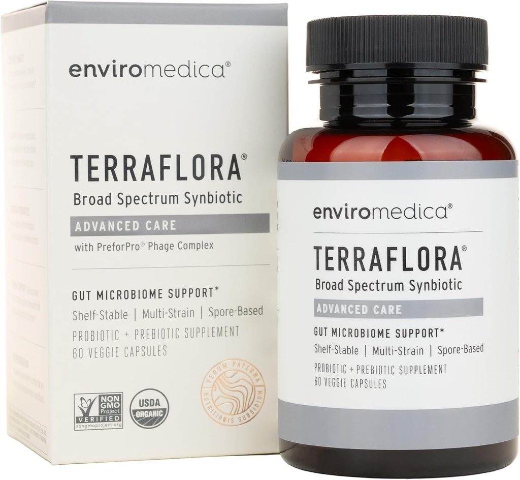 Terraflora Advanced Care Synbiotic - SBO Probiotic and Prebiotic, Digestive & Gut Health, Soil Based Spore Pre and Probiotics for Women and Men with Bacillus Coagulans, Subtilis, Vegan - 60 Κάψουλες