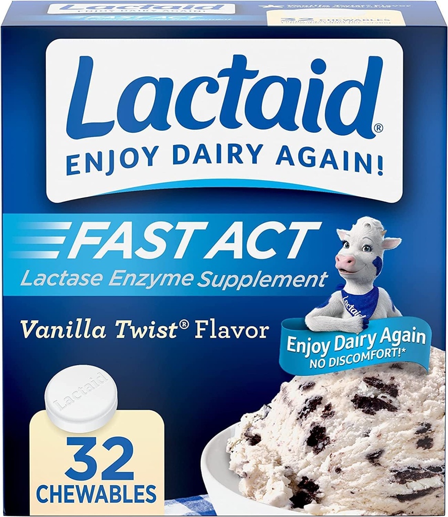 LACTAID Γρήγορη πράξη μασώμενα Vanilla Twist 32 δισκία ( Συσκευασία των 3)