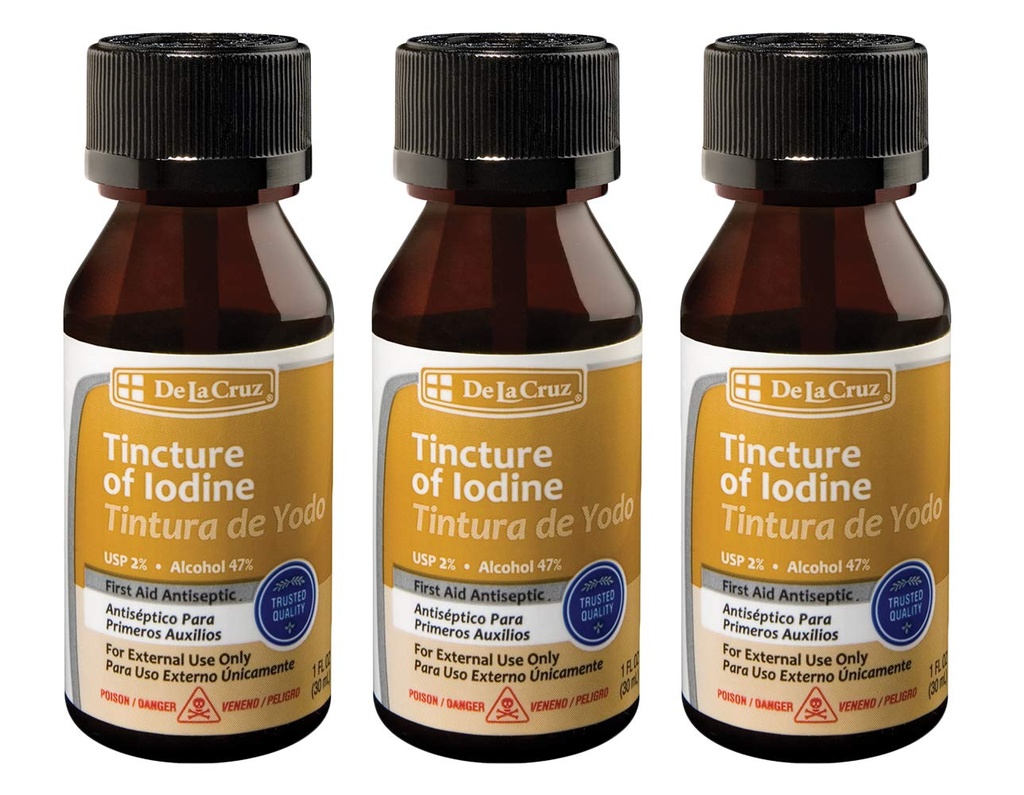 De La Cruz 2% Iodine First Aid Antiseptic, Κατασκευασμένο στις ΗΠΑ 1 FL OZ (3 μπουκάλια)