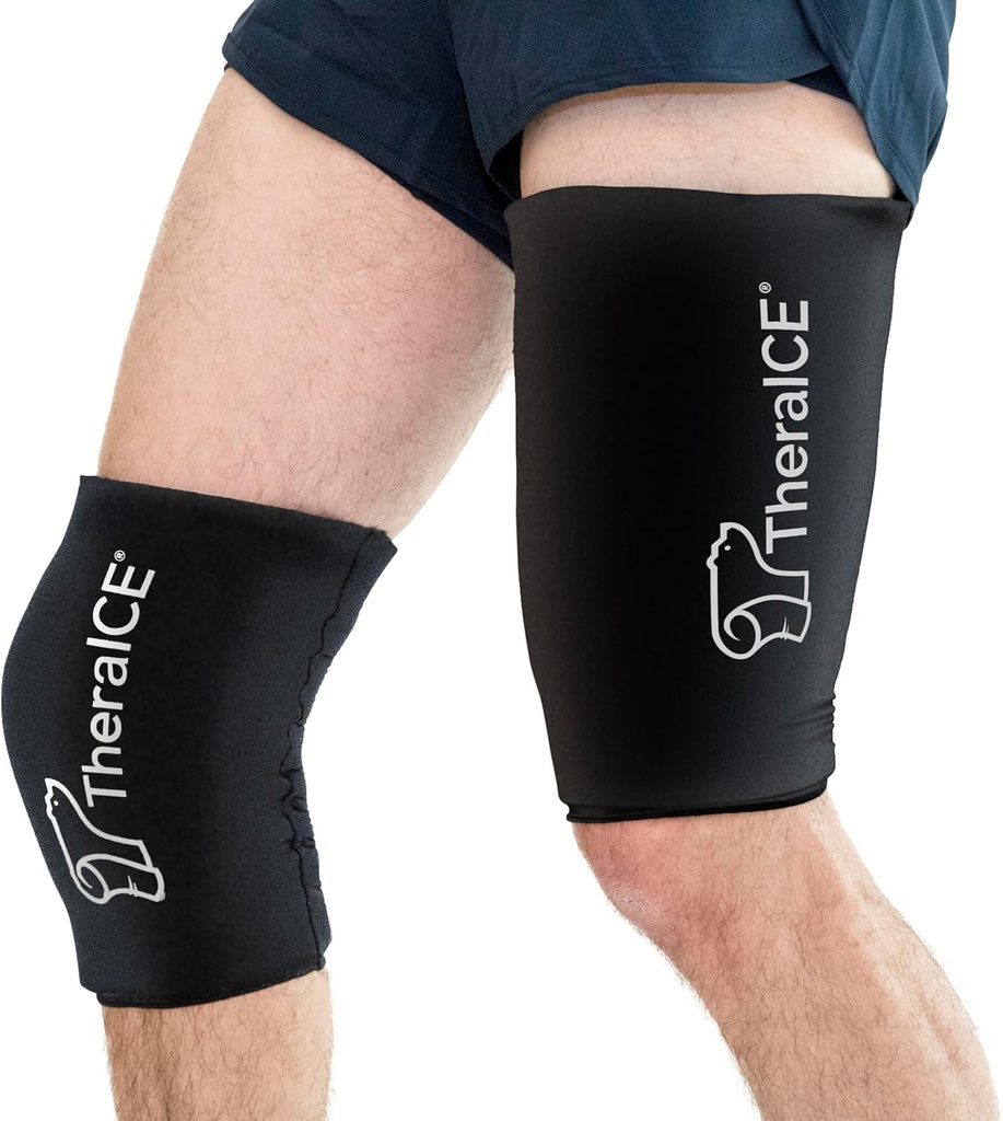 TheraICE Knee Ice Pack Wrap Compression Sleeve for Injuries, Reusable Gel Cold Packs Brace Also for Elbow, Ankle & Calf - Flexible Cold Wrap Recovery for Meniscus, ACL, MCL Pain Relief (XL)