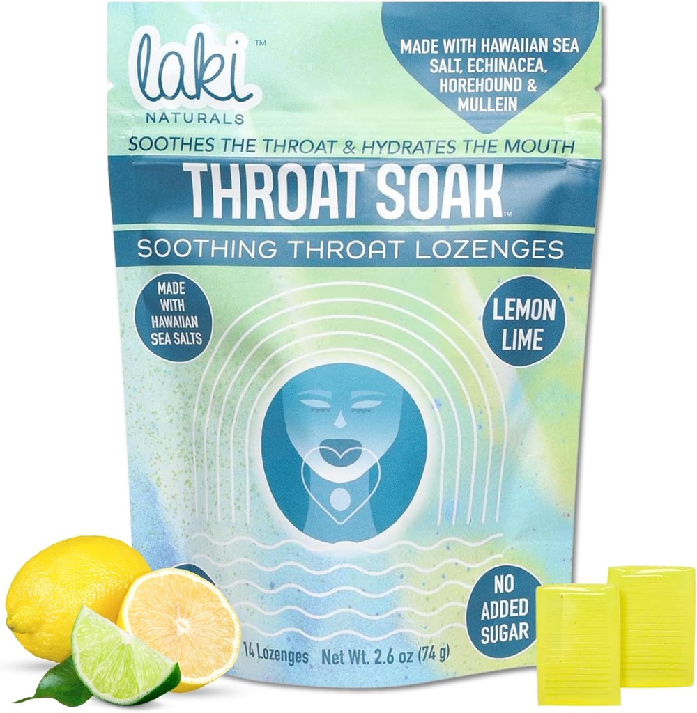 Laki Naturals Λαρύγγι μουσαμά βοτανικό λαρύγγι Lozenges (14 Ct) – Χαβανέζικο θαλασσινό αλάτι πονόλαιμο & ξηρό στόμα Καταπραϋντικές σταγόνες – Vegan, μη-GMO, ζάχαρη χωρίς & γλουτένη Γλυκά και αλμυρά φυτικά γλυκά