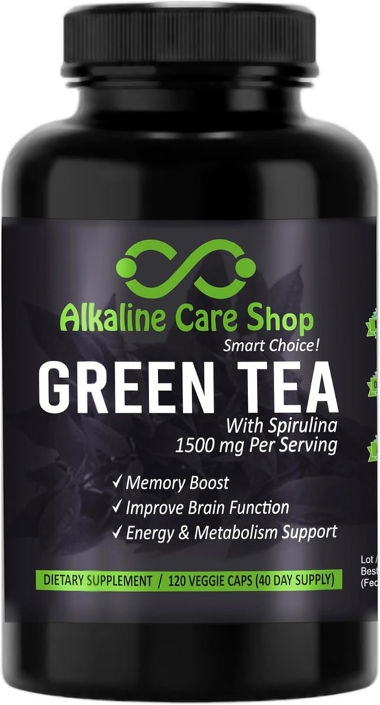 Alkaline Care - Πράσινο Τσάι με Spirulina Extract 1500mg - Υψηλή απορρόφηση Ultra Poent Πράσινο Τσάι συμπλήρωμα με Spirulina - Πράσινο Τσάι για την ενέργεια & Μεταβολισμός Κάψουλες υποστήριξης - 120 κάψουλες