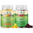 Παίδες DHA Omega 3 Gummies - Λιπαρά Οξέα Ωμέγα 3 6 9 για Εγκεφαλική Ανοσολογική Δύναμη & Όραμα - Διατροφική DHA και Sambucus Elderberry Gummies για Παιδιά Υγεία - Ψευδάργυρος & Βιταμίνη C για Ανοσολογική Υποστήριξη